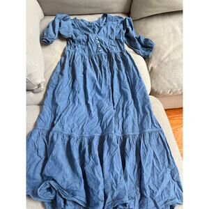 Old Navy Blue Puff Sleeve Button-Front Midi Dress - Women’s Size Medium